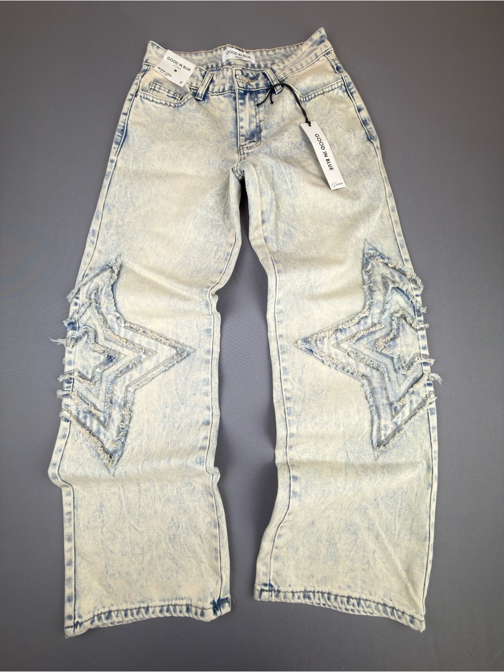 Women’s Light Wash Wide Leg Jeans with Star Patch Detail
